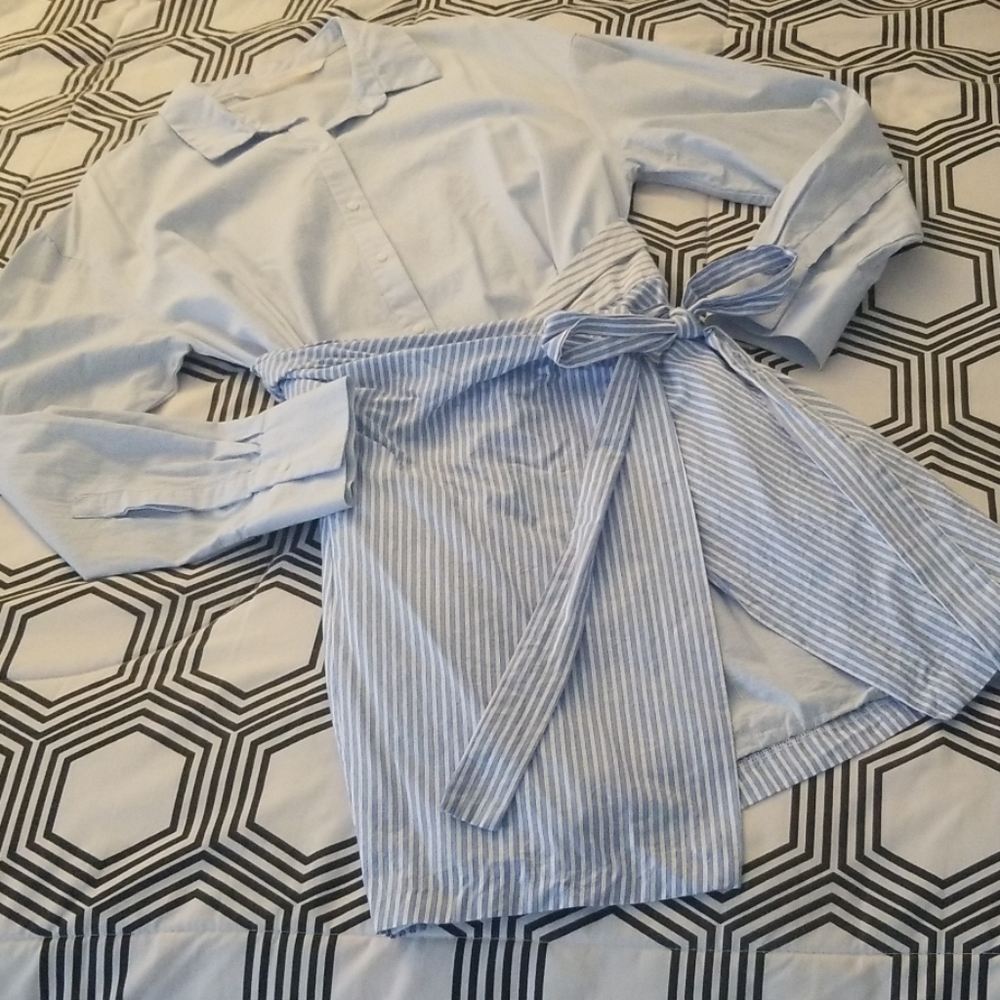 Zara Light Blue Tie Wrap Shirt Dress